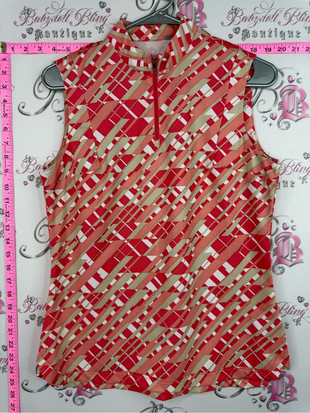 NIVO sport tank Sleeveless Geometric Zip-Front Top - Red/Cream